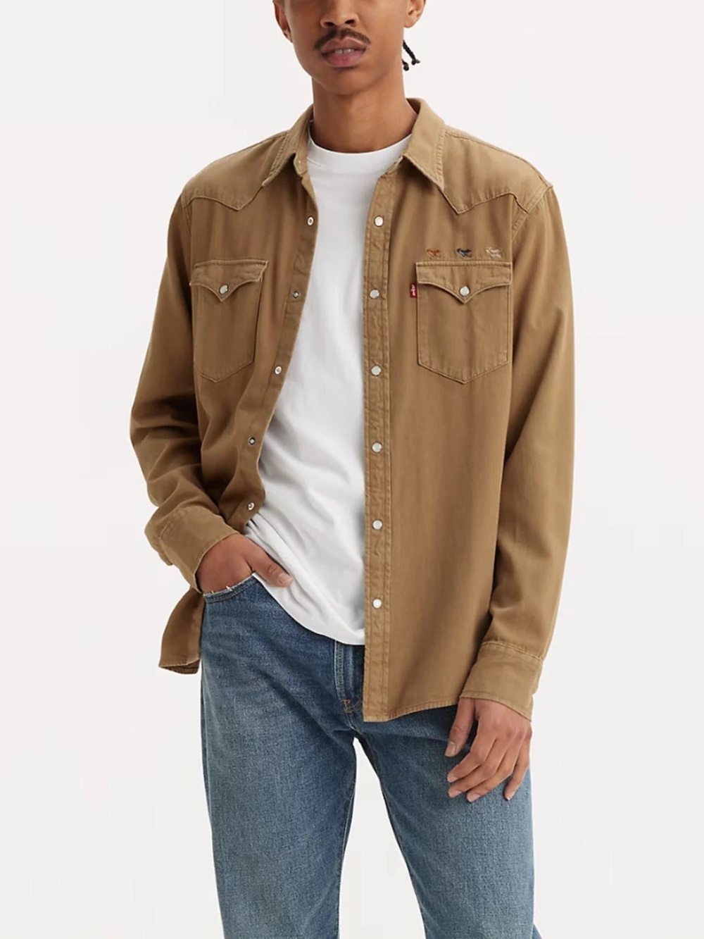 Levi’s Men’s Western Standard Fit Snap Shirt Dark Khaki NWT Small